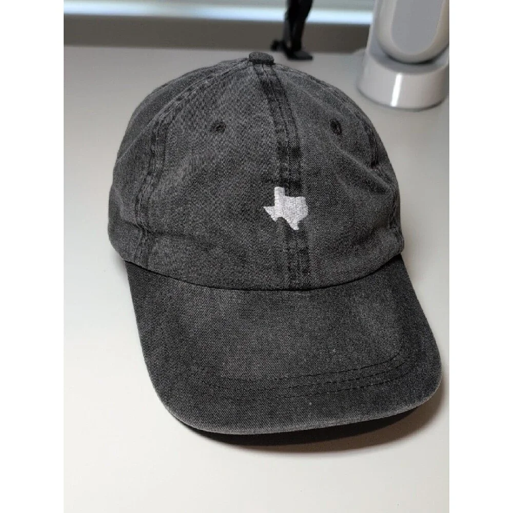 Texas Washed Black Cap with state icon shape on front